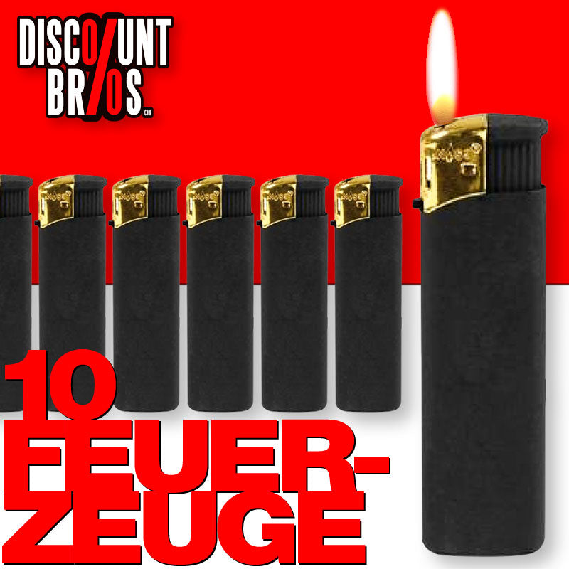 10 Elektronik FEUERZEUGE Mattschwarz + Gold nachfüllbar