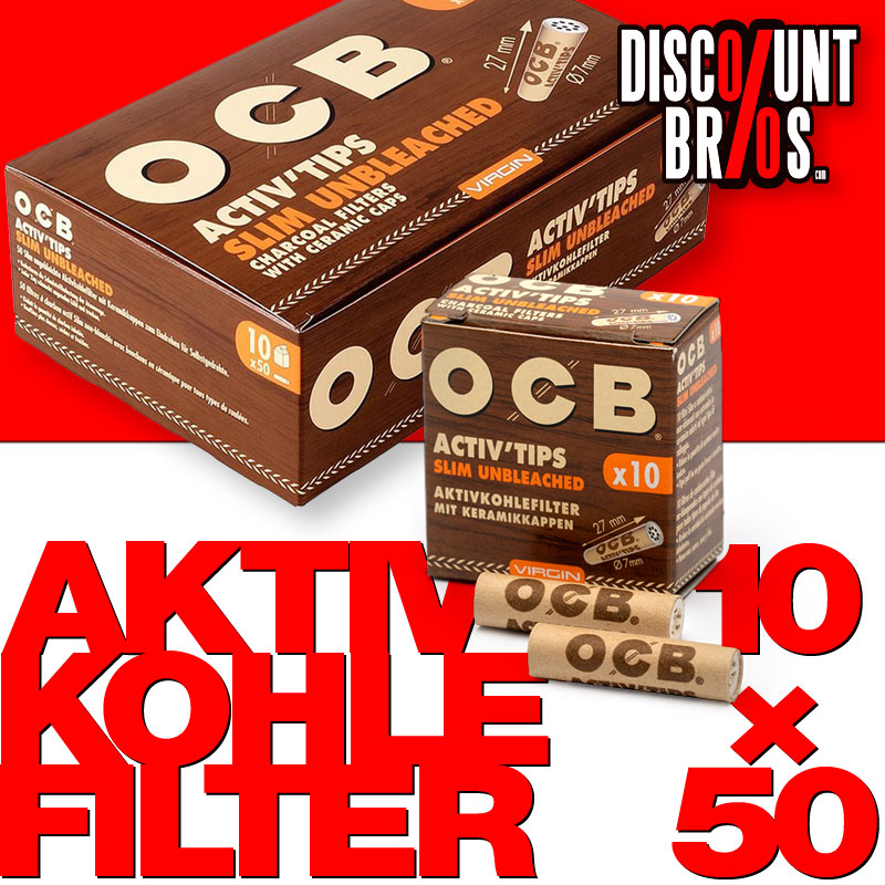 10 × 50 Stk. OCB VIRGIN Activ Tips Filter Unbleached Aktivkohlefilter 7mm SLIM