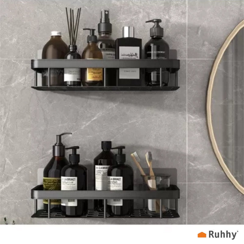 2-teiliges Aluminium-Badezimmerregal BADREGAL ohne Bohren montierbar SCHWARZ