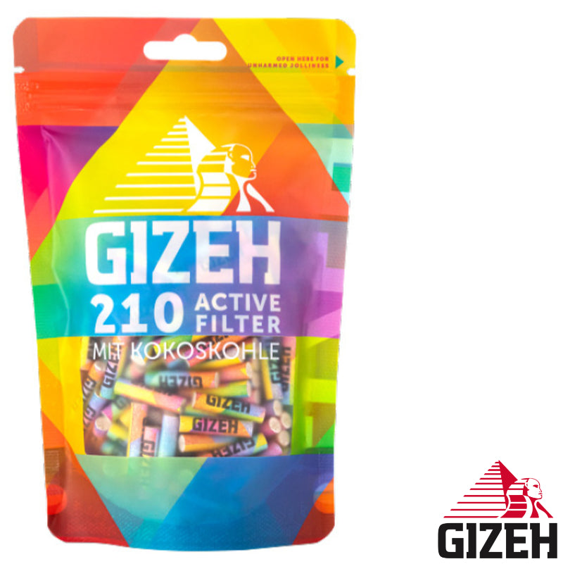 210 Stk. GIZEH RAINBOW Active Zigarettenfilter Filter Aktivkohlefilter mit Kokoskohle 6mm EXTRA-SLIM