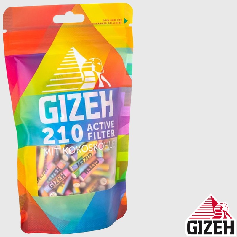 210 Stk. GIZEH RAINBOW Active Zigarettenfilter Filter Aktivkohlefilter mit Kokoskohle 6mm EXTRA-SLIM