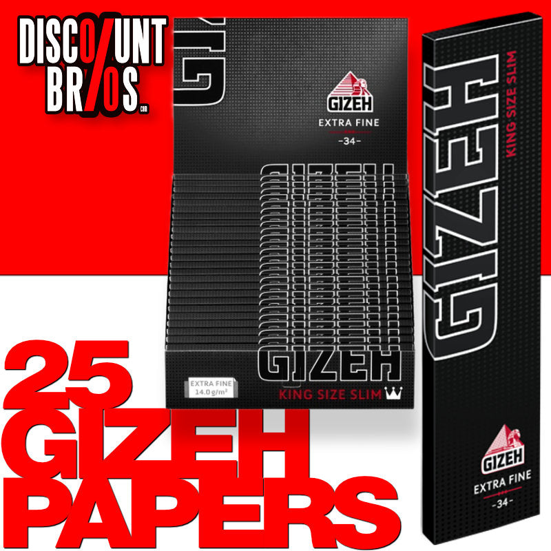 25 × Tray GIZEH Black King Size Slim Papers Zigarettenpapier mit Magnetverschluss 107×44mm