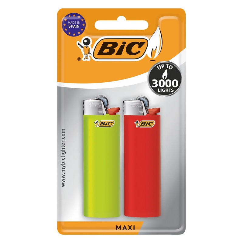 2er Pack BIC® Einwegfeuerzeuge MAXI FEUERZEUGE farbig