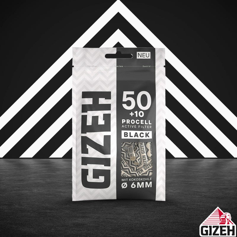 50+10 Stk. GIZEH BLACK Active Filter ProCell Aktivkohlefilter Filter Zigarettenfilter 6mm EXTRA-SLIM