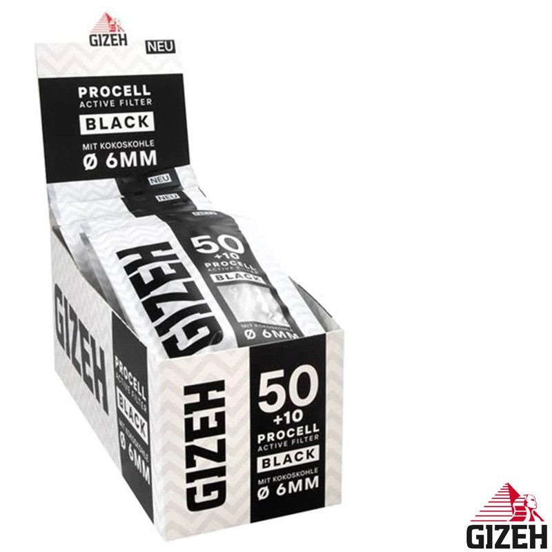 600 Stk. GIZEH BLACK Active Filter ProCell Aktivkohlefilter Filter Zigarettenfilter 6mm EXTRA-SLIM Verkaufsdisplay
