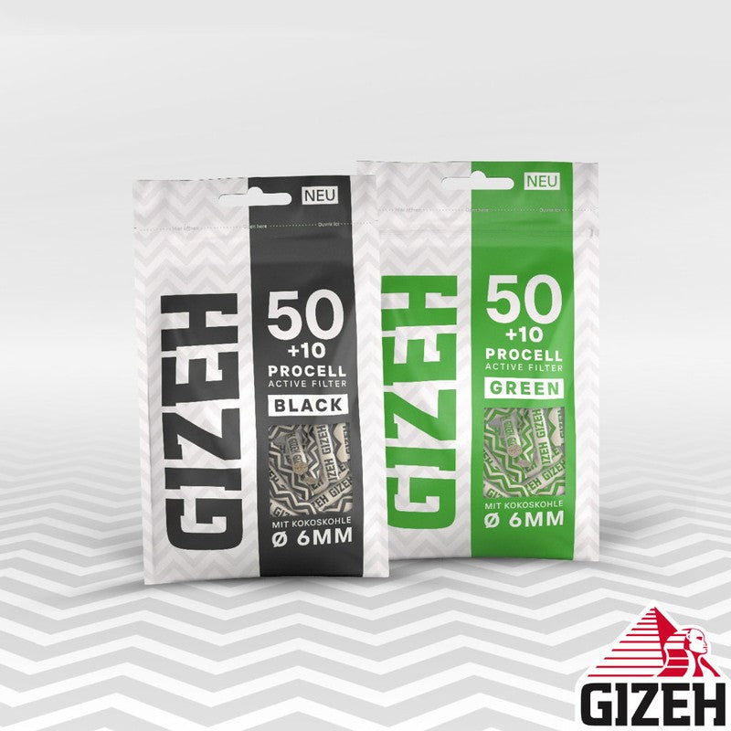 600 Stk. GIZEH GREEN Active Filter ProCell Aktivkohlefilter Filter Zigarettenfilter 6mm EXTRA-SLIM Verkaufsdisplay