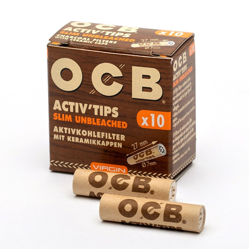 10 × 50 Stk. OCB VIRGIN Activ Tips Filter Unbleached Aktivkohlefilter 7mm SLIM