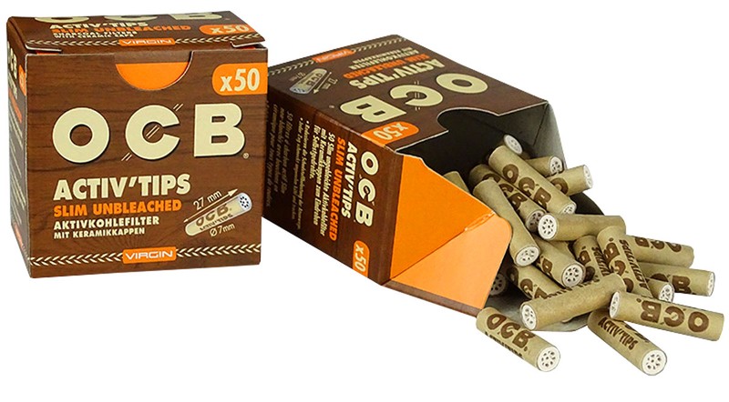 10 × 50 Stk. OCB VIRGIN Activ Tips Filter Unbleached Aktivkohlefilter 7mm SLIM