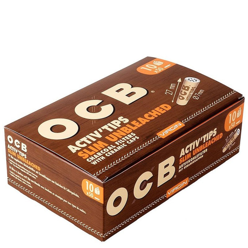 10 × 50 Stk. OCB VIRGIN Activ Tips Filter Unbleached Aktivkohlefilter 7mm SLIM