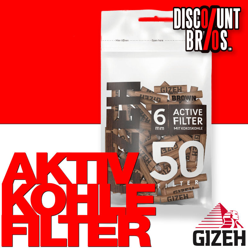 50 Stk. GIZEH BROWN Active Tips Aktivkohlefilter Filter Zigarettenfilter 6mm EXTRA-SLIM