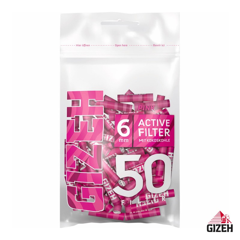 50 Stk. GIZEH PINK Active Tips Aktivkohlefilter Filter Zigarettenfilter 6mm EXTRA-SLIM