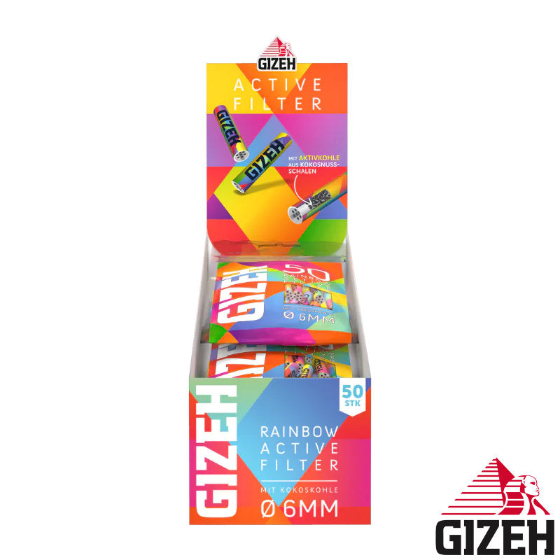 500 Stk. GIZEH RAINBOW Active Tips Aktivkohlefilter Filter Zigarettenfilter 6mm EXTRA-SLIM