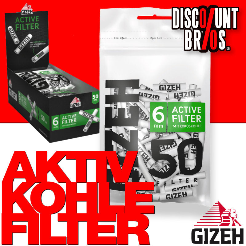 500 Stk. GIZEH BLACK Active Tips Aktivkohlefilter Filter Zigarettenfilter 6mm EXTRA-SLIM