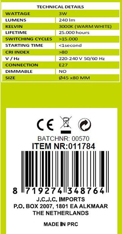 A LED LAMPE Glühbirne 3 Watt WARMWEISS Leuchtmittel mit E27-Fassung