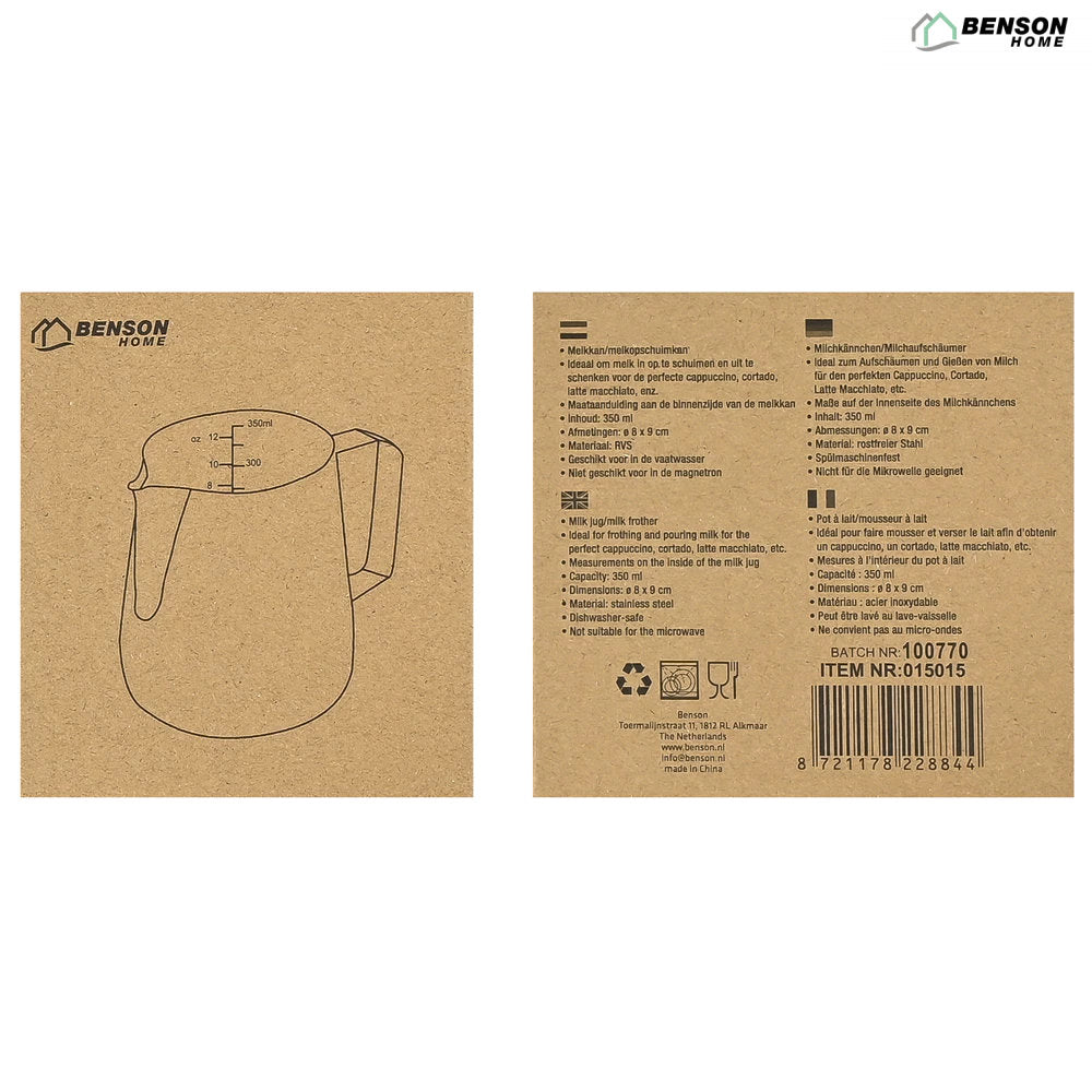 Barista Milchkännchen KRUG aus Edelstahl mit Messskala 350ml