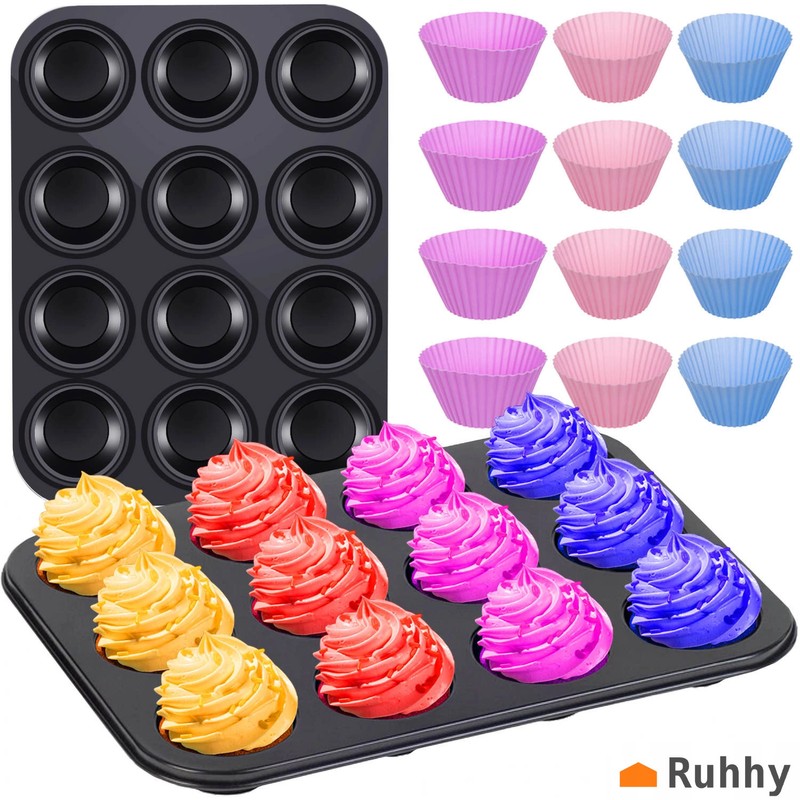 Cupcake Muffin BACKFORM antihaftbeschichtet mit 12 Silikonförmchen