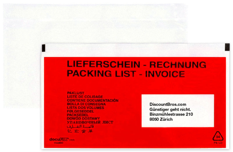 250 Stk. docuFIX® Rechnung – Lieferscheintaschen DOKUMENTENTASCHEN Fenster rechts