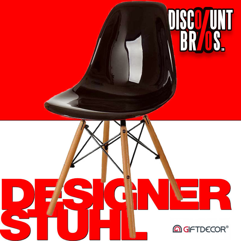 Skandinavischer Designer STUHL Esszimmerstuhl | Kunststoff Sitz und Beine aus Holz SCHWARZ (Kopie)