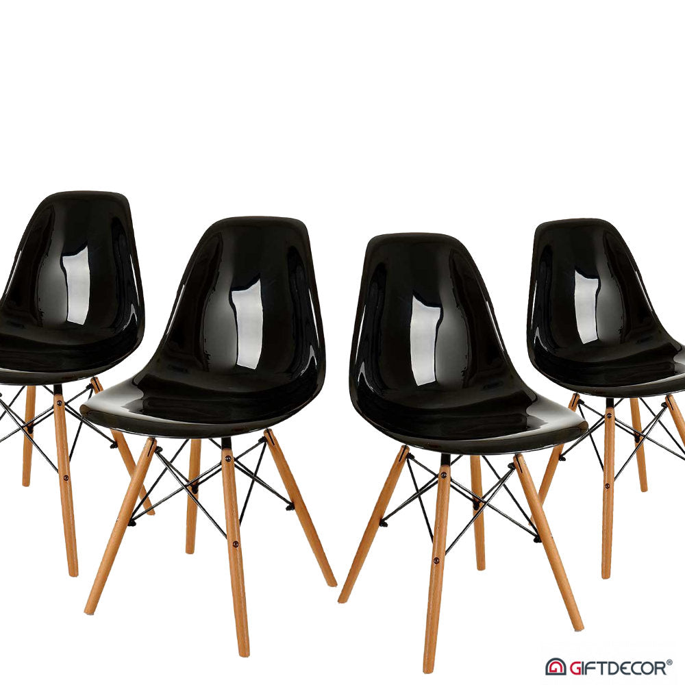 Skandinavischer Designer STUHL Esszimmerstuhl | Kunststoff Sitz und Beine aus Holz SCHWARZ (Kopie)