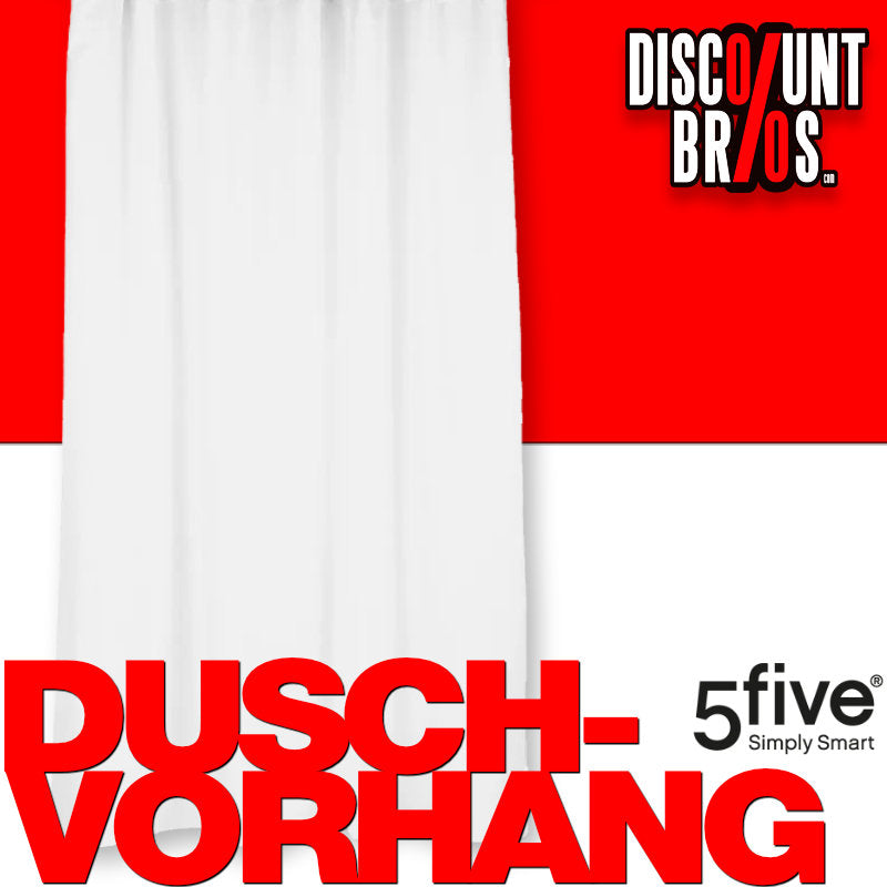 5five Textil DUSCHVORHANG Polyesterstoff in Baumwoll Optik + 12 Ringe 180×200cm WEISS