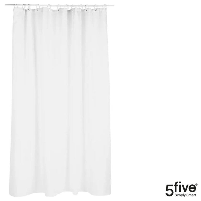 5five Textil DUSCHVORHANG Polyesterstoff in Baumwoll Optik + 12 Ringe 180×200cm WEISS
