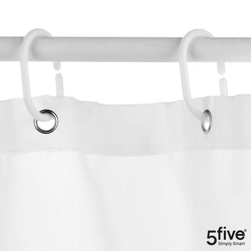 5five Textil DUSCHVORHANG Polyesterstoff in Baumwoll Optik + 12 Ringe 180×200cm WEISS