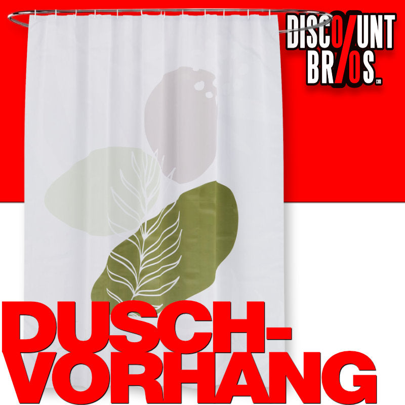 Textil DUSCHVORHANG Polyesterstoff mit Blätter in Naturtönen + 12 Ringe 180×200cm