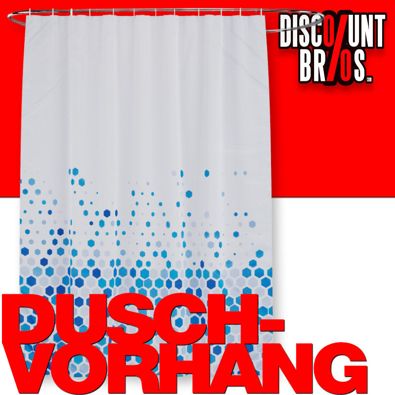 Textil DUSCHVORHANG Polyesterstoff mit Hexagon Motiv + 12 Ringe 180×200cm