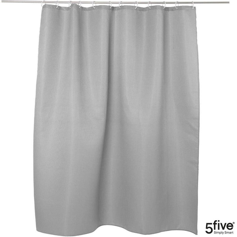 5five Textil DUSCHVORHANG Polyesterstoff mit Waffelstruktur MODERN + 12 Ringe 180×200cm STEINGRAU