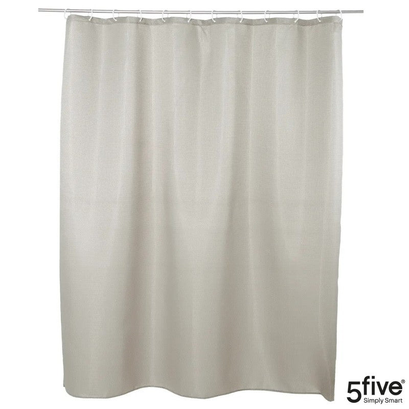 5five Textil DUSCHVORHANG Polyesterstoff mit Waffelstruktur MODERN + 12 Ringe 180×200cm TAUPE
