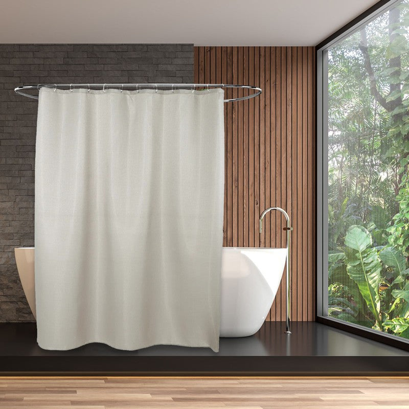 5five Textil DUSCHVORHANG Polyesterstoff mit Waffelstruktur MODERN + 12 Ringe 180×200cm TAUPE