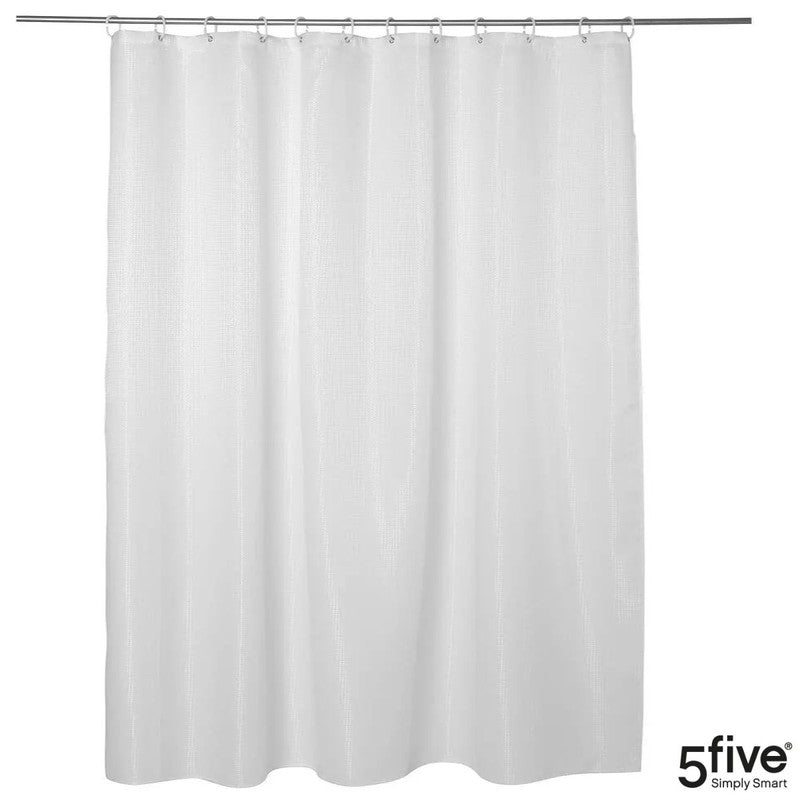 5five Textil DUSCHVORHANG Polyesterstoff mit Waffelstruktur MODERN + 12 Ringe 180×200cm WEISS