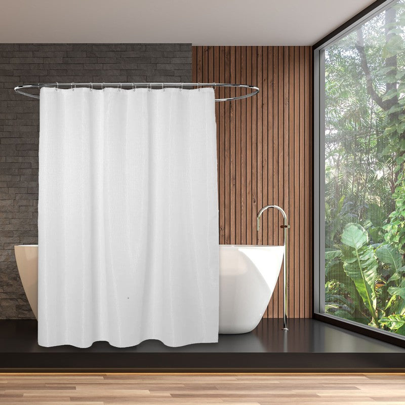 5five Textil DUSCHVORHANG Polyesterstoff mit Waffelstruktur MODERN + 12 Ringe 180×200cm WEISS