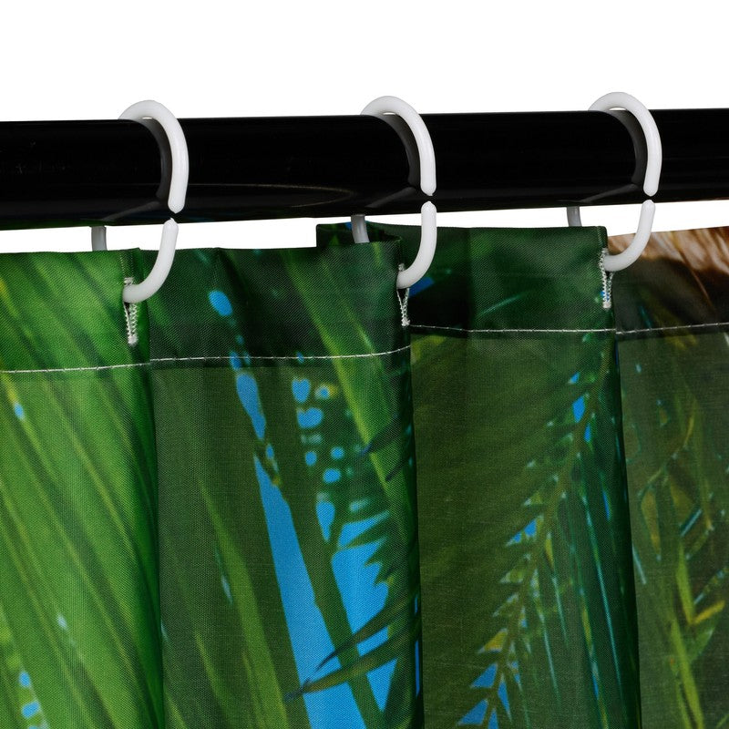 Textil DUSCHVORHANG Polyesterstoff mit Tropical Beach Motiv + 12 Ringe 180×200cm