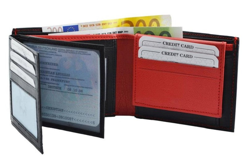 Brieftasche PORTEMONNAIE Geldbörse aus Nappa-Leder Echtleder SCHWARZ-ROT