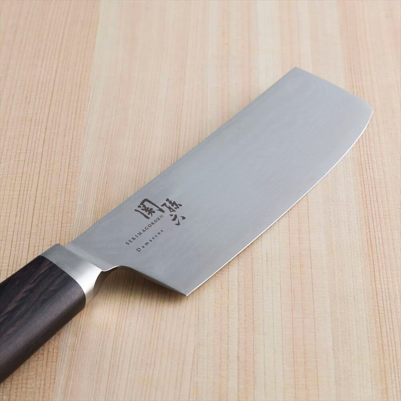 KAI SEKISOROKU Nakiri Gemüsemesser Messer mit Damaststahl-Klinge (165 mm) und Holzgriff SCHWARZBRAUN