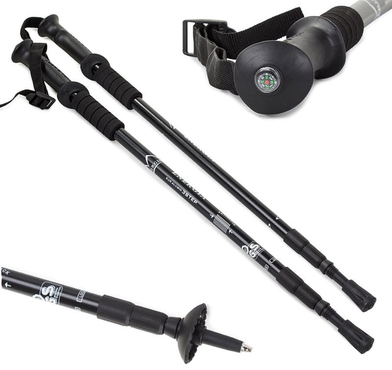 Wanderstöcke NORDIC WALKING Trekkingstöcke Stöcke mit Kompass SCHWARZ