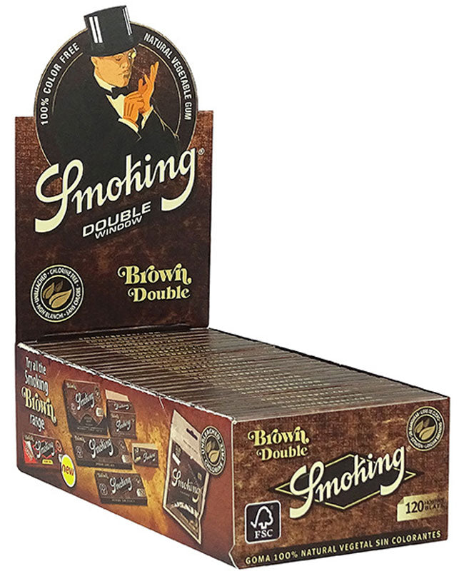 10 × SMOKING BROWN Braun Double Window Papers UNGEBLEICHT Zigarettenpapier 120 Blatt 70×37mm