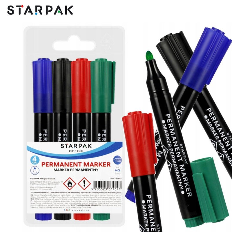 STARPAK wasserfeste Filzstifte PERMANENT-MARKER SET 4-teilig ROT BLAU GRÜN SCHWARZ