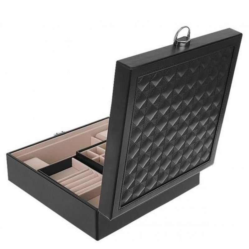 Schmuckkasten SCHMUCK-KOFFER Schmuckschatulle mit grossem Spiegel SCHWARZ