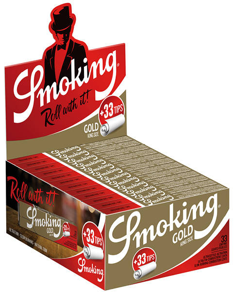 24 × SMOKING GOLD King Size Papers + Tips 33 Blatt Zigarettenpapier mit Filter