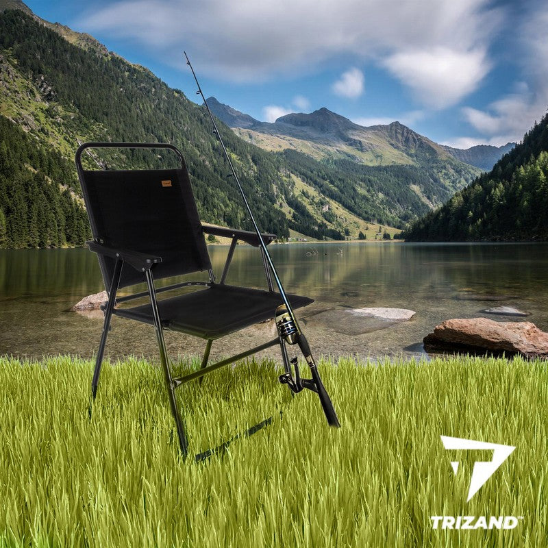 Trizand Angelstuhl klappbar CAMPINGSTUHL mit 150kg Tragkraft SCHWARZ