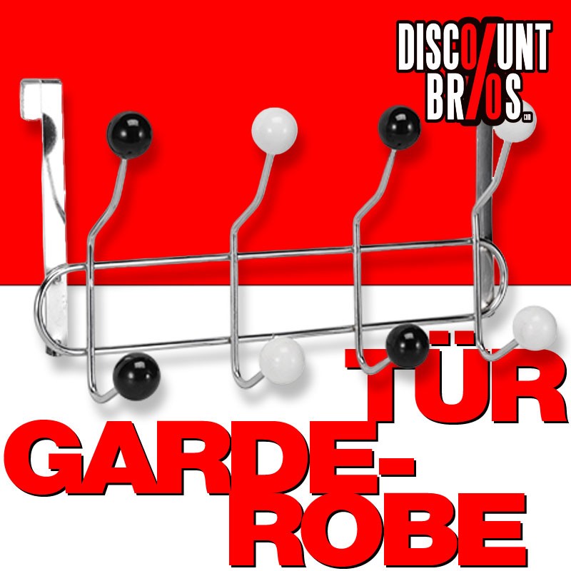 Türgarderobe GARDEROBE mit 8 Haken Schwarz-Weiss