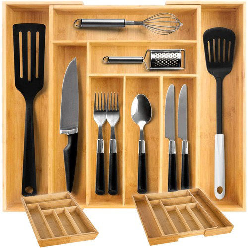 Vario XL BESTECKKASTEN Schubladeneinsatz aus Bambus Holz 45,5×33-50cm