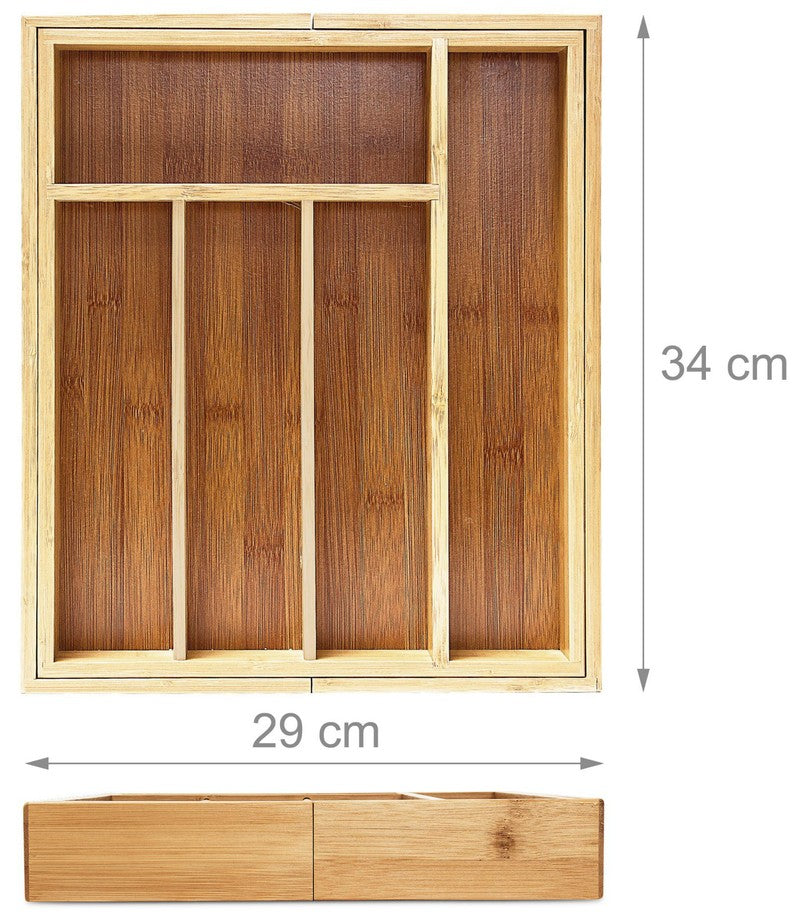 Ausziehbarer BESTECKKASTEN Schubladeneinsatz aus Bambus Holz 34×29-43cm