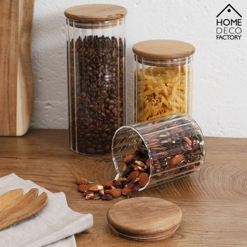 50cl VORRATSGLAS mit HOLZDECKEL Vorratsbehälter Aufbewahrungsglas transparentes Glas