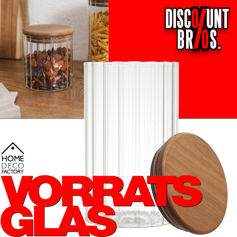 70cl VORRATSGLAS mit HOLZDECKEL Vorratsbehälter Aufbewahrungsglas transparentes Glas