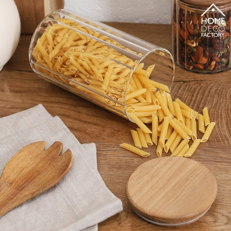 70cl VORRATSGLAS mit HOLZDECKEL Vorratsbehälter Aufbewahrungsglas transparentes Glas