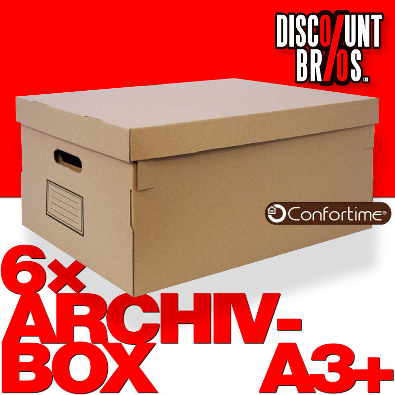 6 Stk Mehrzweckboxen ARCHIV-BOX A3+ Archivschachtel mit Deckel Karton braun 45×35×20