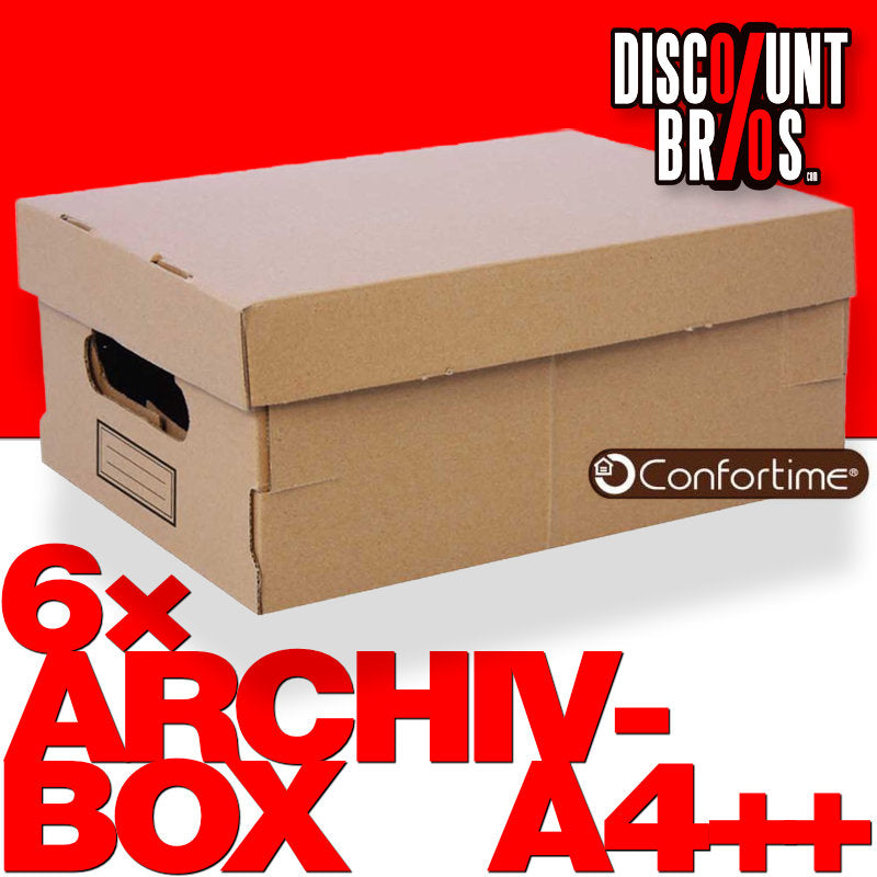 6 Stk Mehrzweckboxen ARCHIV-BOX A4++ Archivschachtel mit Deckel Karton braun 36,5×28,5×16,5